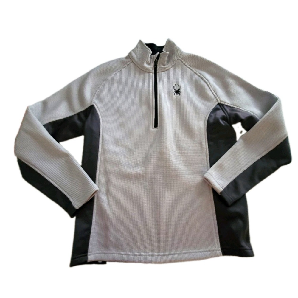 Spyder Mens Medium 1/4 Zip Pullover Gray Black Fleece Ski Performance Sweater